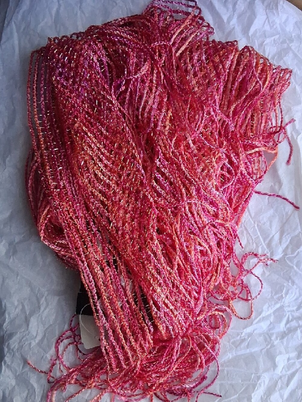 Coral And Pink Metallic Knit Fashion Scarf From Cracker Barrel - Picture 3 of 5